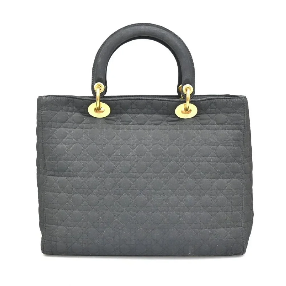 CHRISTIAN DIOR Logo Lady Cannage Hand Bag Nylon Leather Black GHW Italy 76ZA109 - Picture 3 of 16